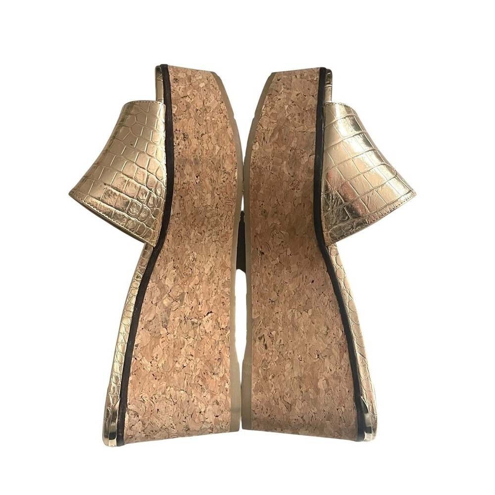 Jimmy Choo Deedee Metallic Cork Platform Sandals Gold Croc Embossed Glam Resort - Picture 8 of 15